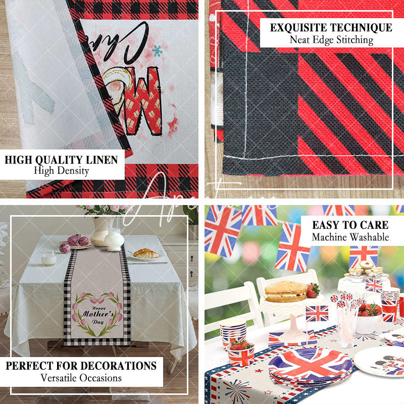 Aperturee Black Red Plaid Hearts Valentines Day Table Runner