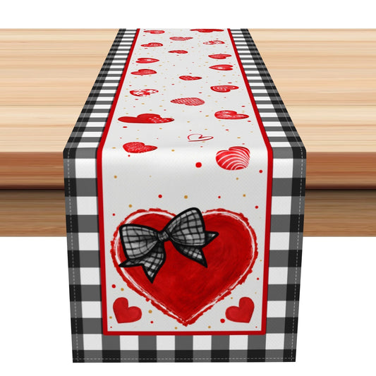 Aperturee Black Red Plaid Hearts Valentines Day Table Runner