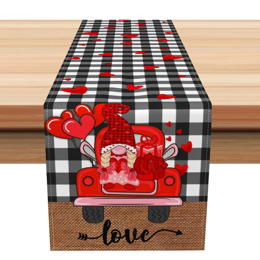 Aperturee Black White Plaid Truck Valentines Day Table Runner