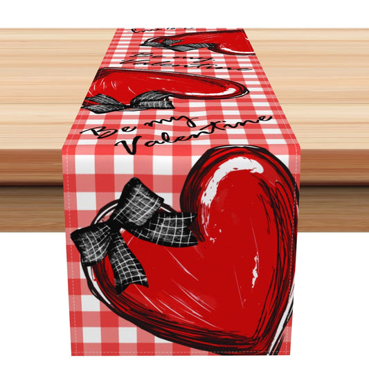 Aperturee Red White Plaid Heart Be My Valentine Table Runner