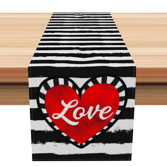 Aperturee Stripe Red Love Heart Valentines Day Table Runner