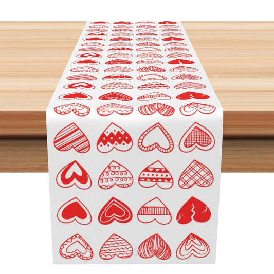 Aperturee White Dense Red Hearts Valentines Day Table Runner