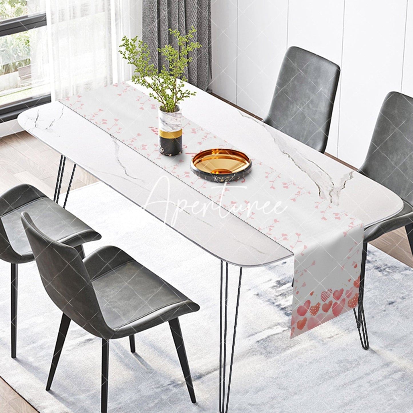 Aperturee White Red Hearts Romantic Be My Lover Table Runner