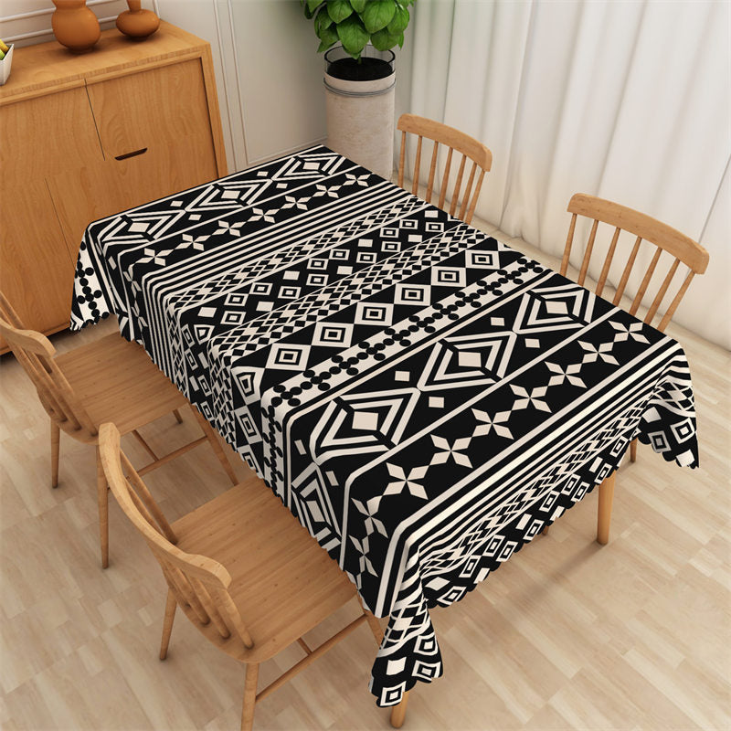 Black White Rhombic Stripes Rectangle Tablecloth