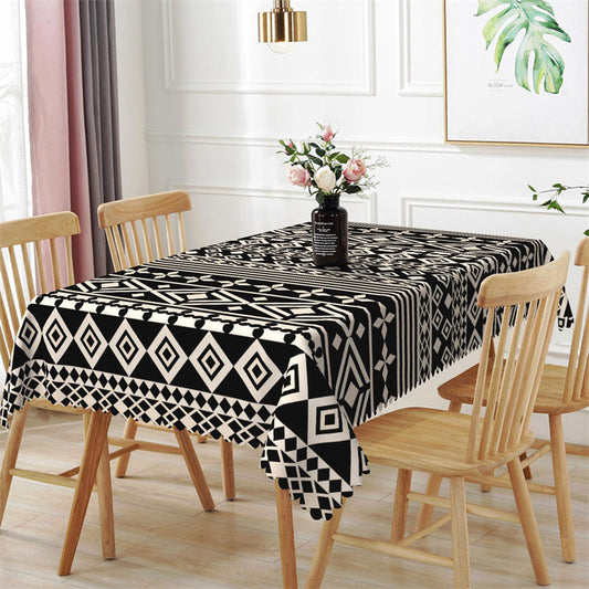 Black White Rhombic Stripes Rectangle Tablecloth