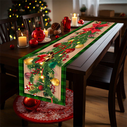 Cedar Cherry Wood Green Plaid Christmas Table Runner