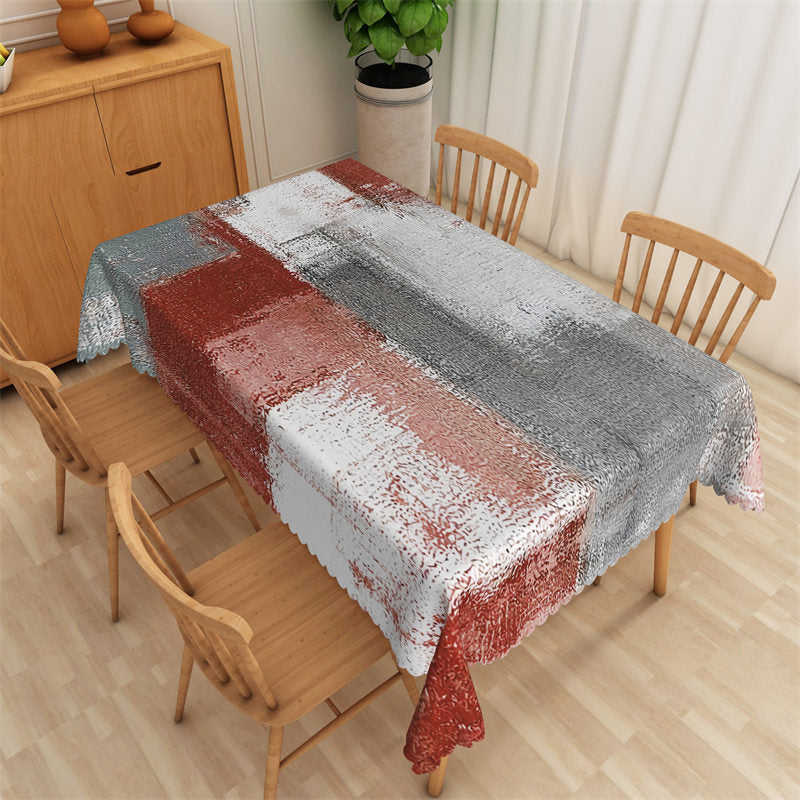 Deep Red Grey Distressed Style Rectangle Tablecloth