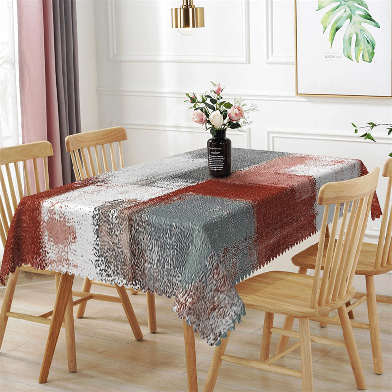 Deep Red Grey Distressed Style Rectangle Tablecloth