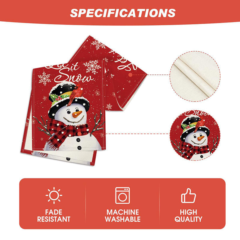 Let It Snow Cute Snowman Red Christmas Table Runner