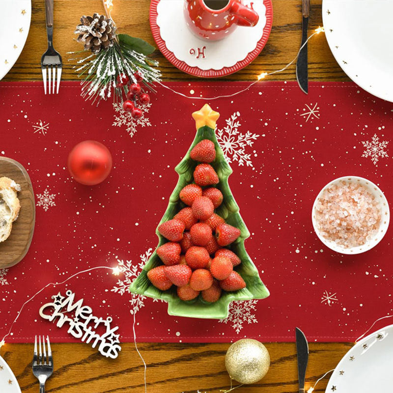 Let It Snow Cute Snowman Red Christmas Table Runner
