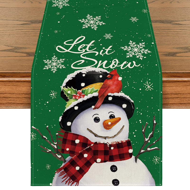 Let It Snow Cute Snowman Red Christmas Table Runner