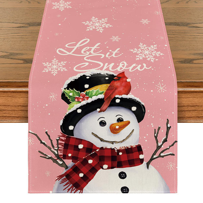Let It Snow Cute Snowman Red Christmas Table Runner