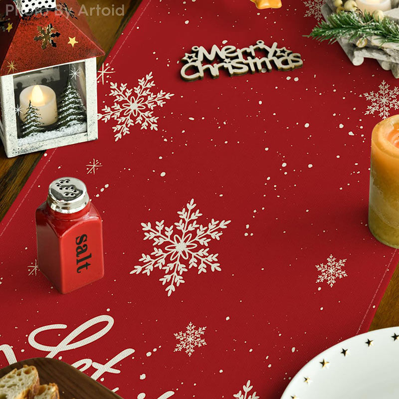 Let It Snow Cute Snowman Red Christmas Table Runner