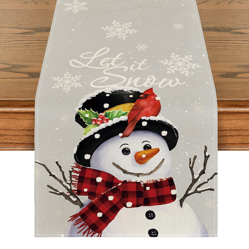 Let It Snow Cute Snowman Red Christmas Table Runner