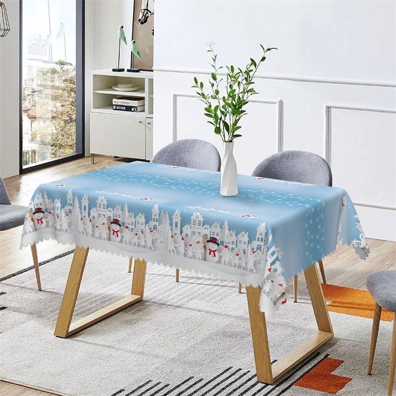 White Castle Snowman Christmas Rectangle Tablecloth