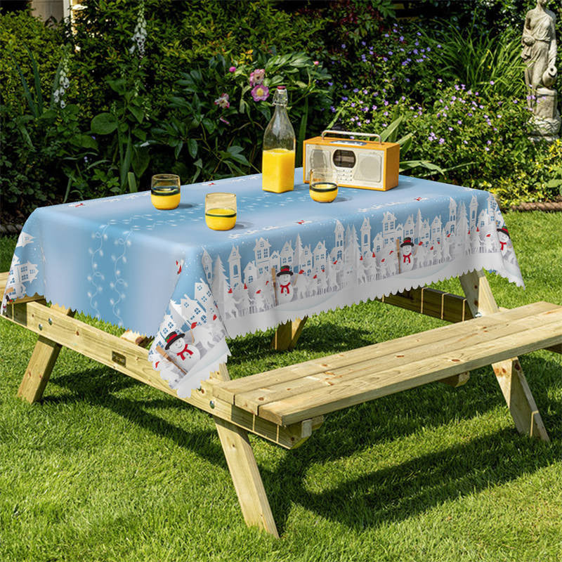 White Castle Snowman Christmas Rectangle Tablecloth