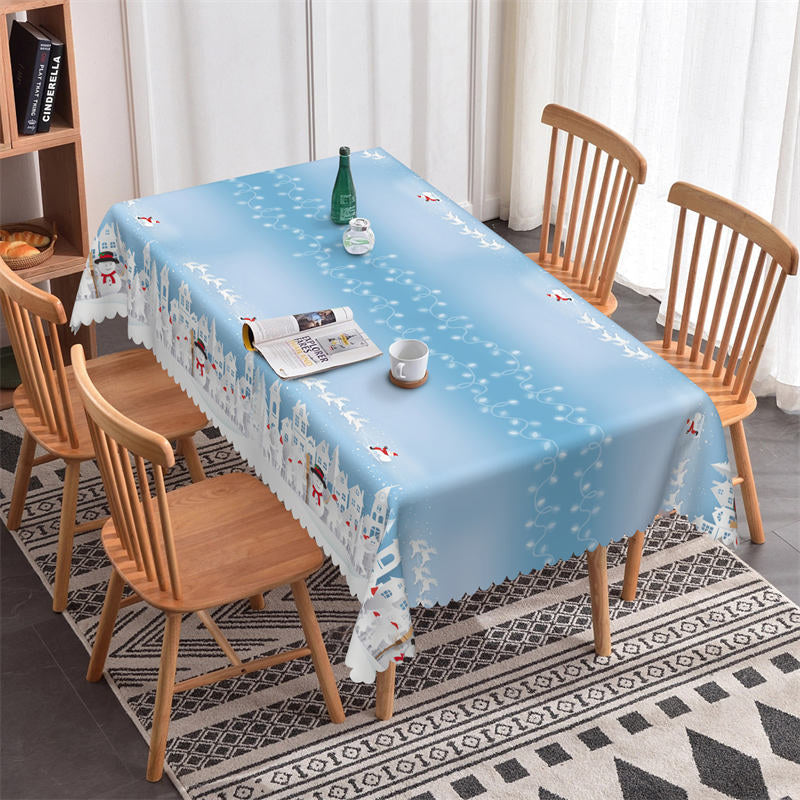 White Castle Snowman Christmas Rectangle Tablecloth