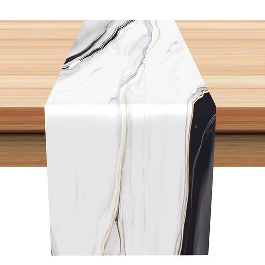 White Gold Black Marble Texture Modern Table Runner