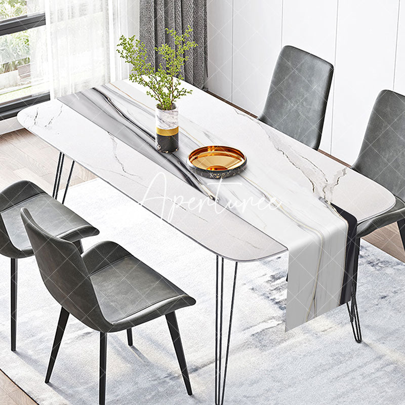 White Gold Black Marble Texture Modern Table Runner
